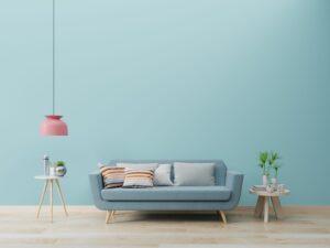 Modern living room interior with blue wall Paint