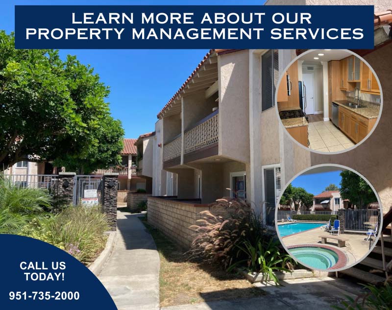 Image with text: "Learn more about our property management services. Call us today! 951-735-2000