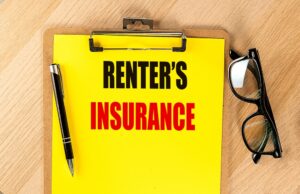 Renters Insurance text on a paper with clipboard