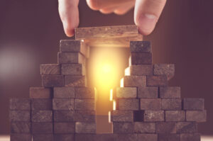 wooden block on a tower